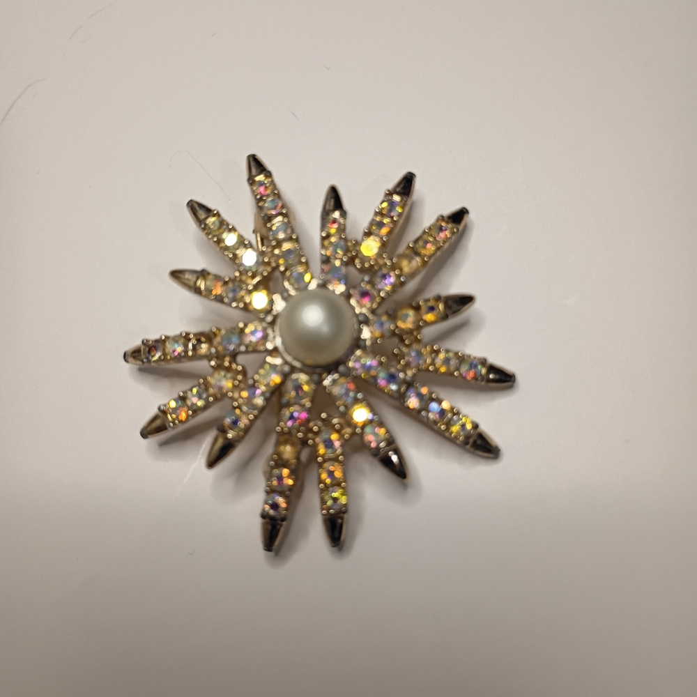 Gold and Silver Starburst Pearl Brooch